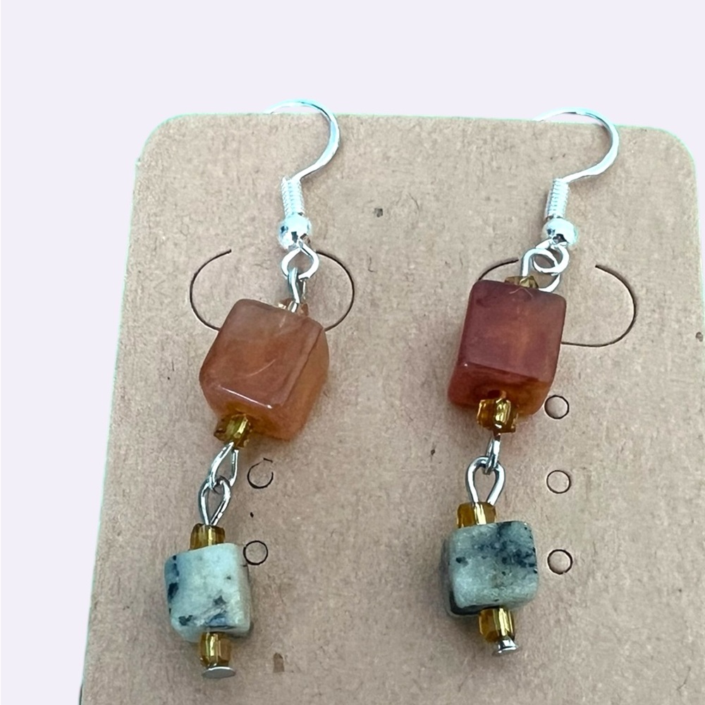 Asymmetrical Multi-Color Dangle silver .926 Earrings